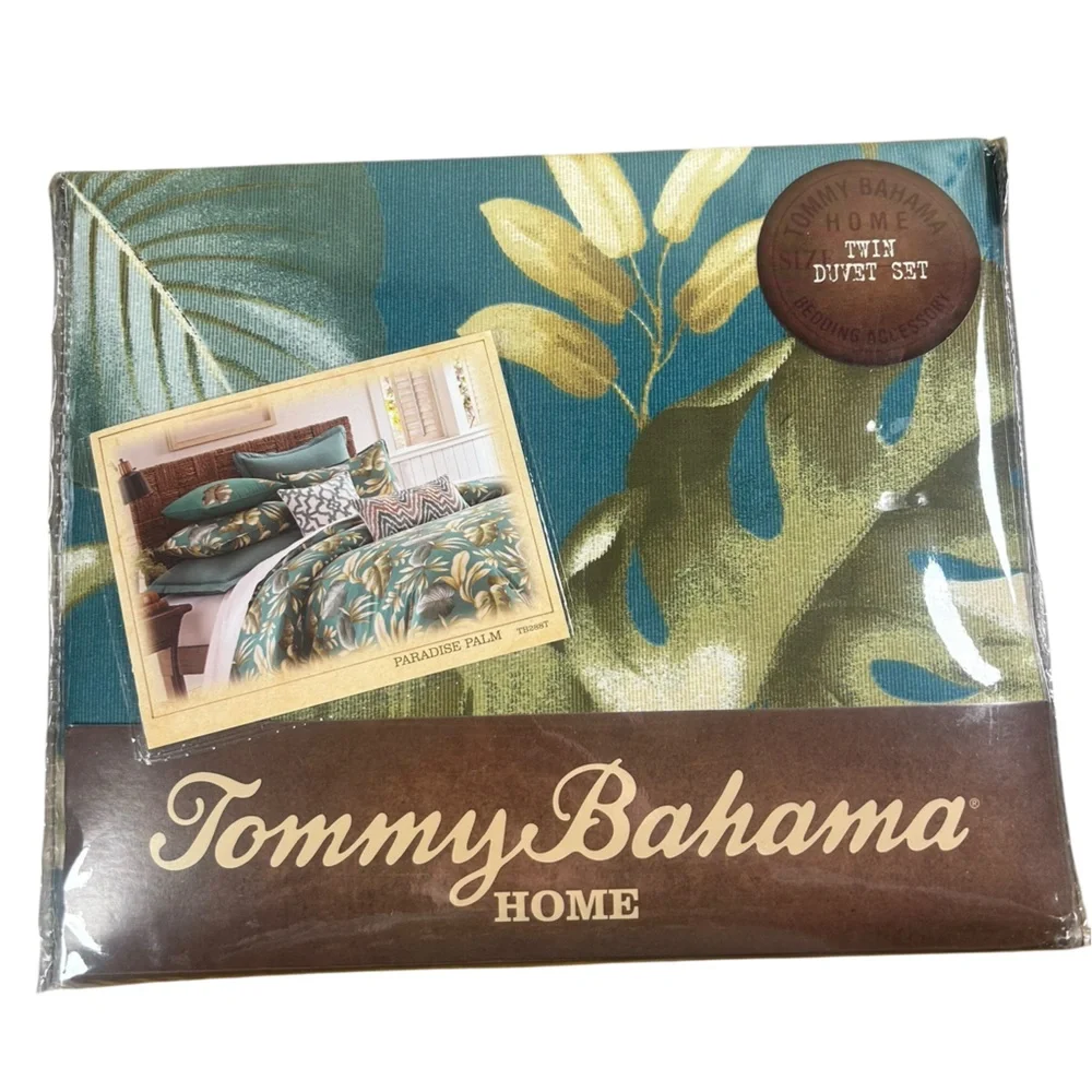 TOMMY BAHAMA HOME Paradise Palm Twin‎ Duvet Set Teal Tropical Sealed NWT - Picture 2 of 8